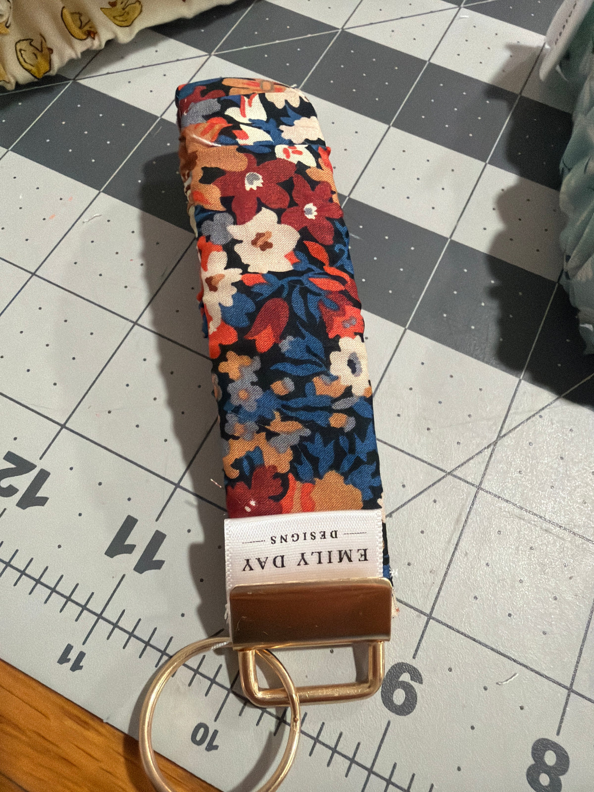 Navy Floral Scrunchie Keychain
