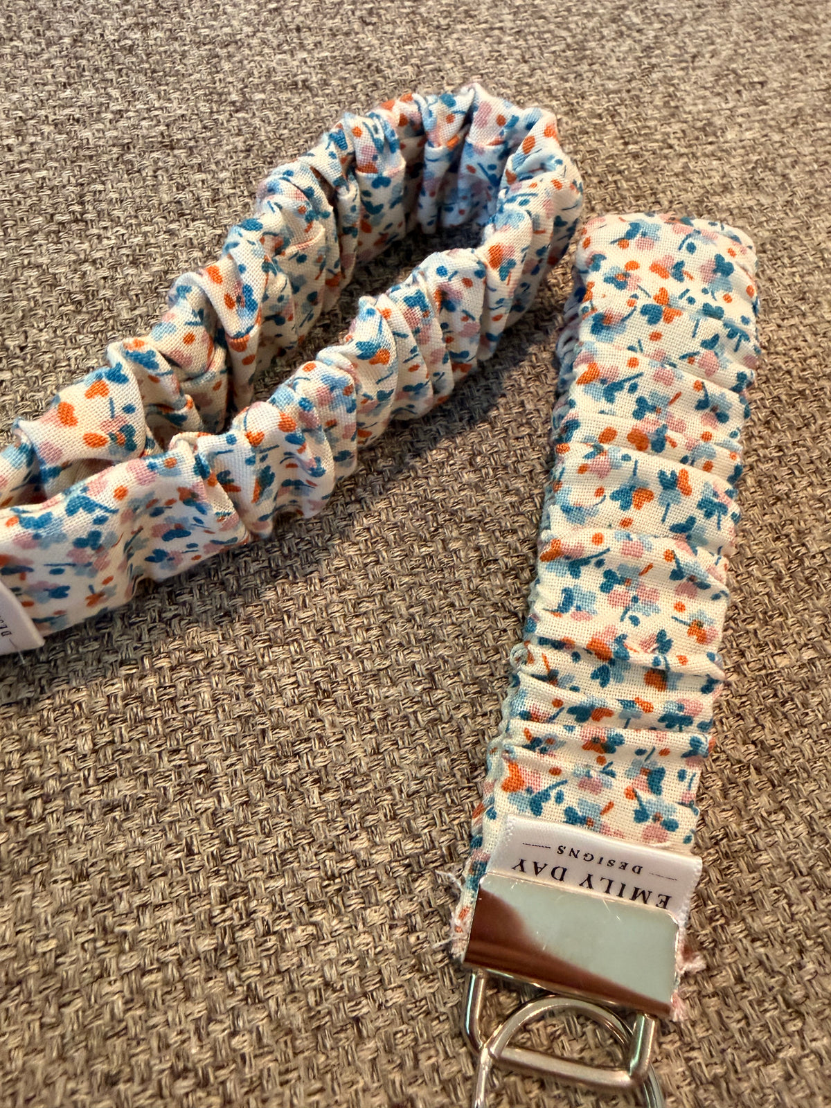 Blue Orange floral Scrunchie Keychain